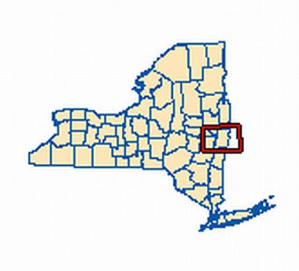 The state of NY with counties outlined and a red box showing the Medical Examiner's jurisdiction